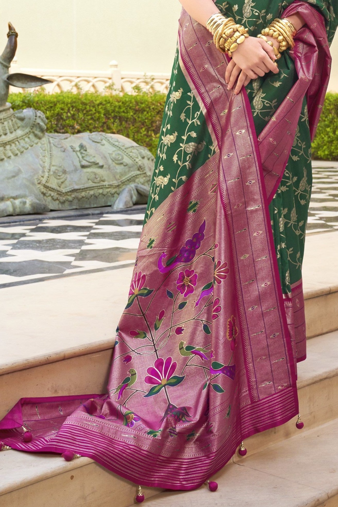 Winter Green and Purple Woven Paithani Designer Saree