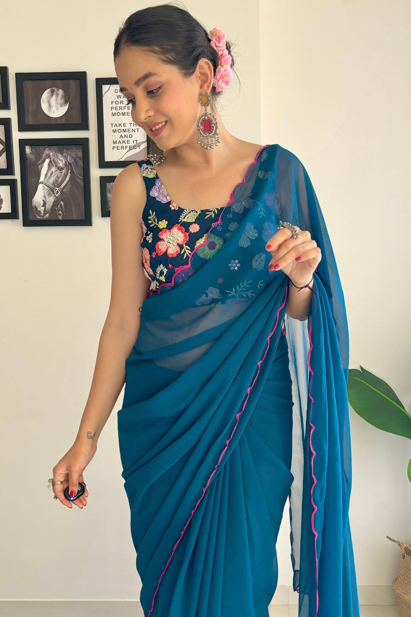 Admiral Blue Gerogette Saree