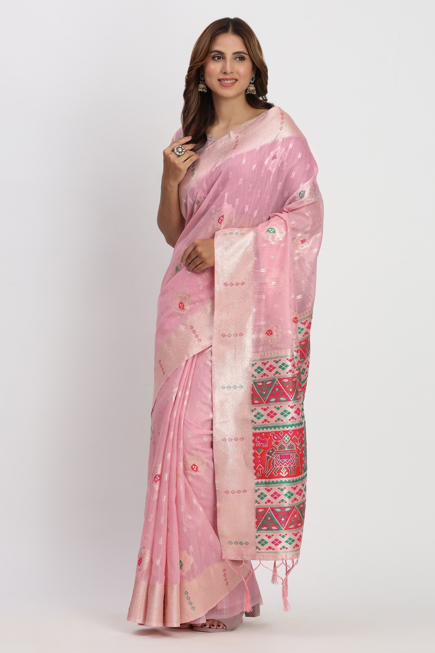 Sea Pink Woven Linen Cotton Saree