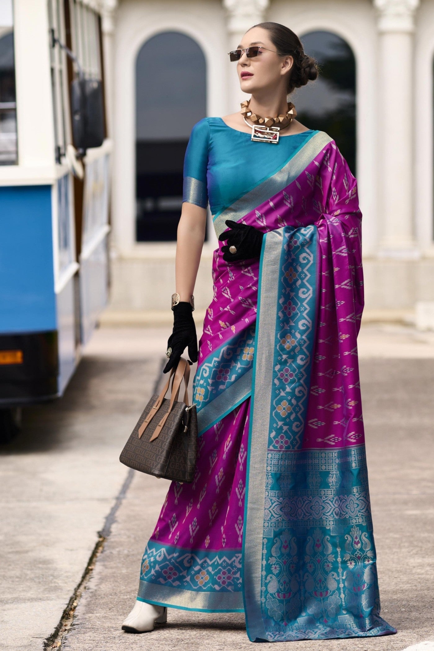 Midnight Pearl Purple Woven Banarasi Soft Silk Saree