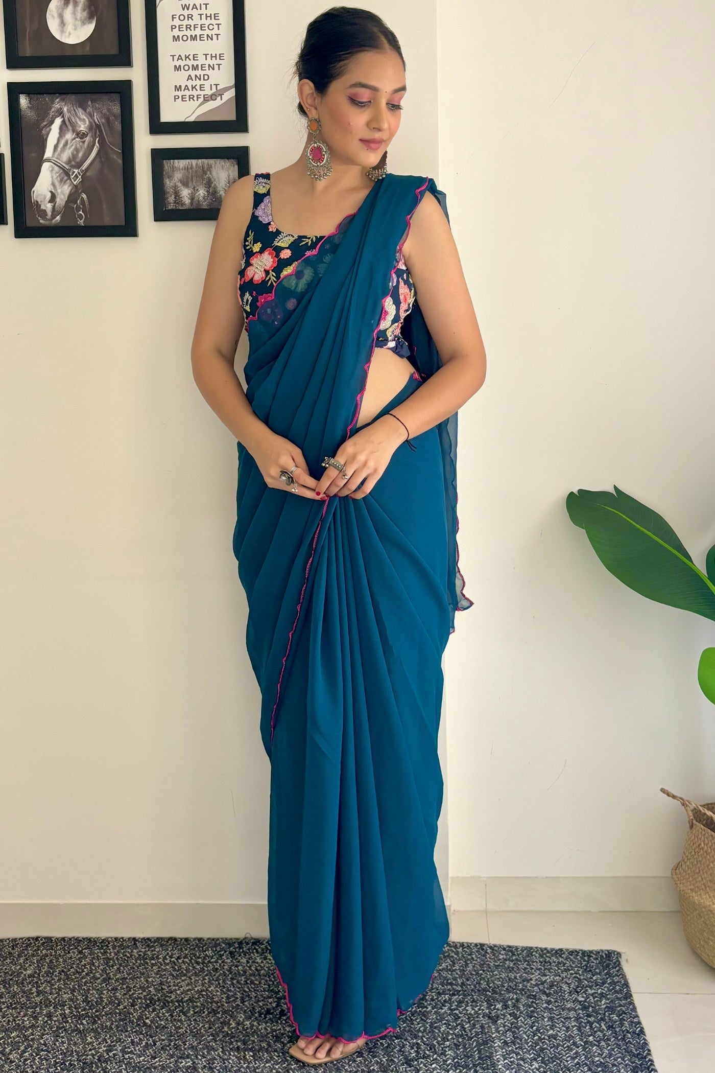 Admiral Blue Gerogette Saree