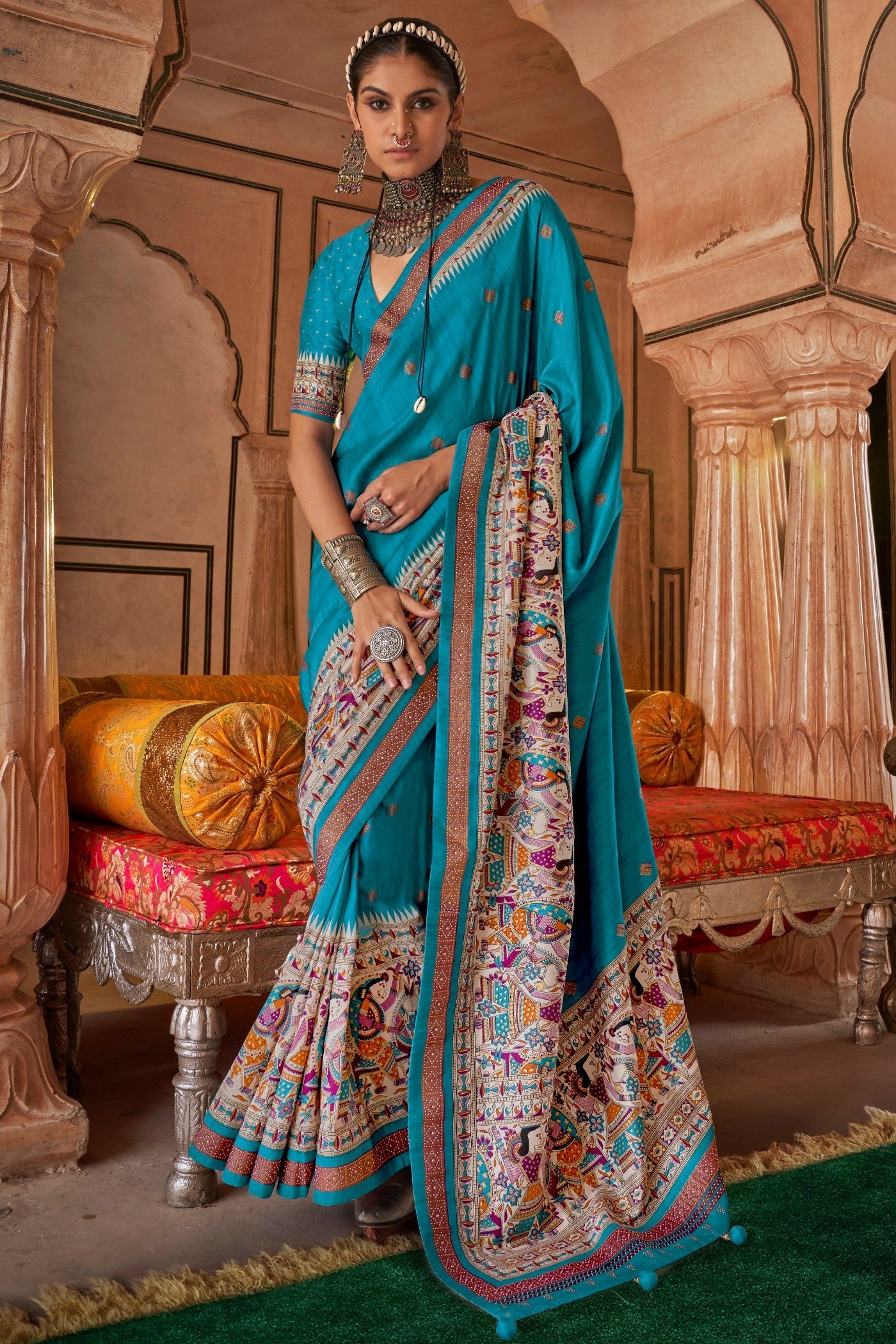 Azure Blue Printed Patola Saree