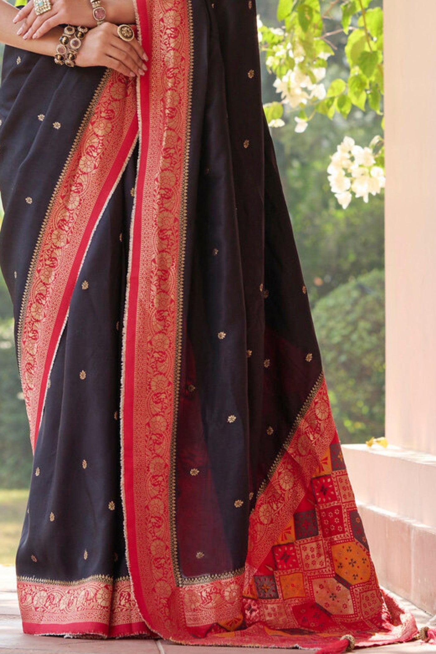 Thunder Black and Red Banarasi Handloom Saree