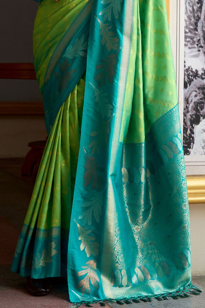 Feijoa Green Banarasi Soft Silk Saree