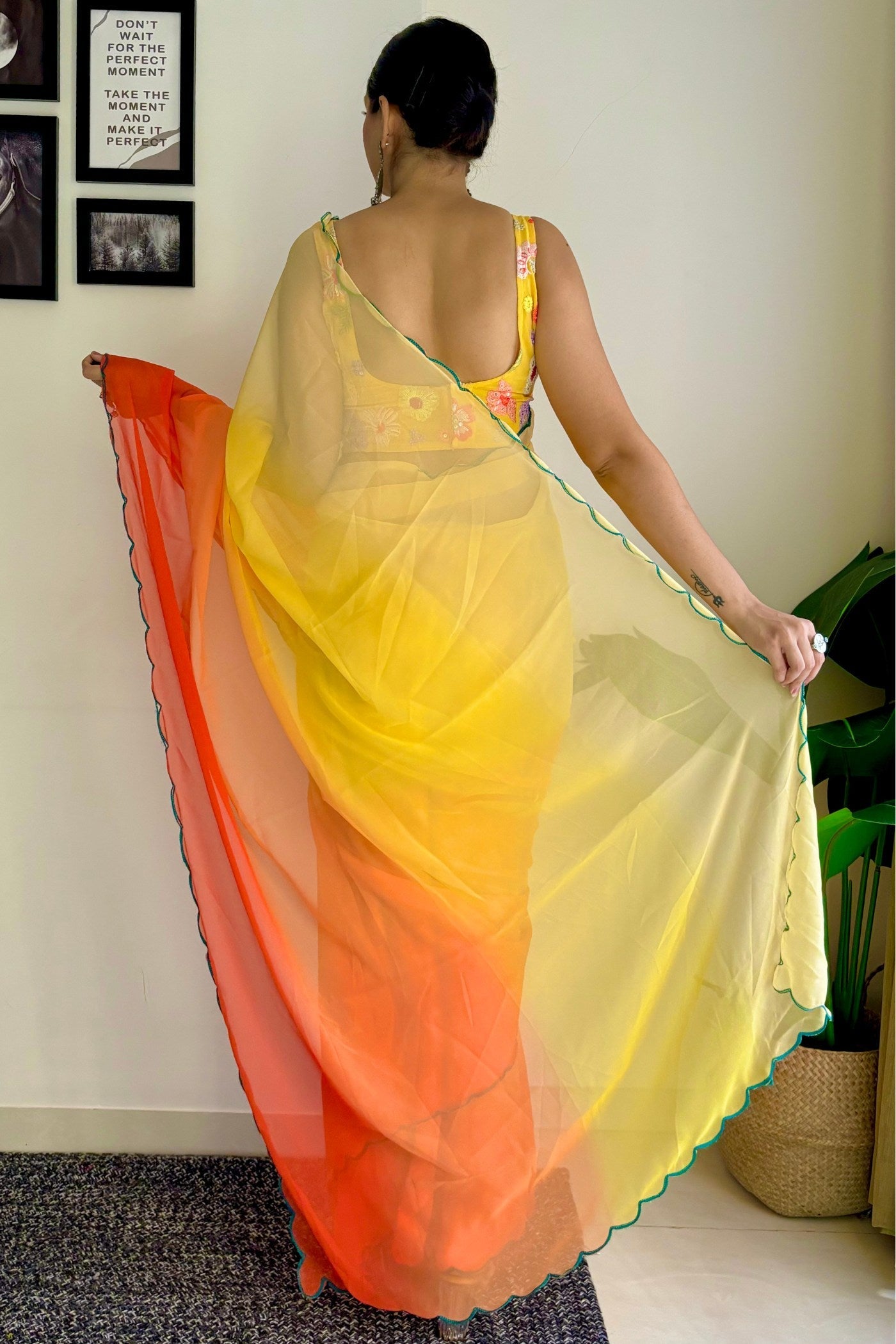 Titanium Yellow Georgette Saree