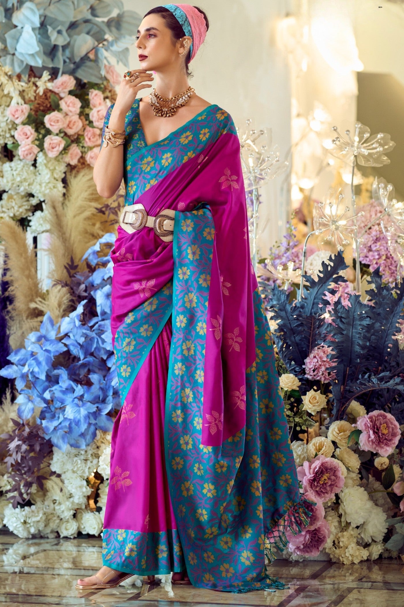 Brilliant Rose Purple Woven Banarasi Soft Silk Saree