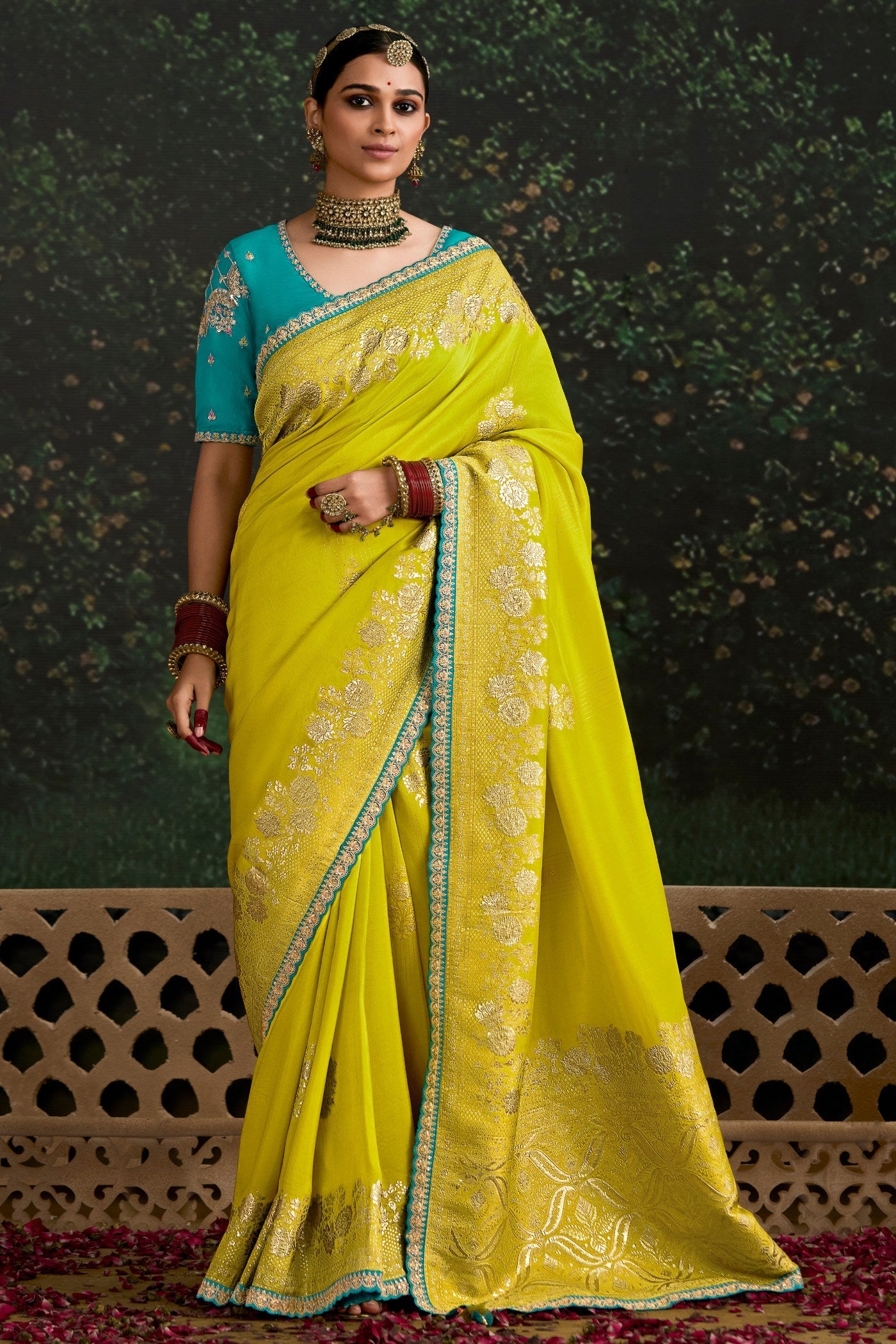 Volt Yellow Designer Banarasi Saree