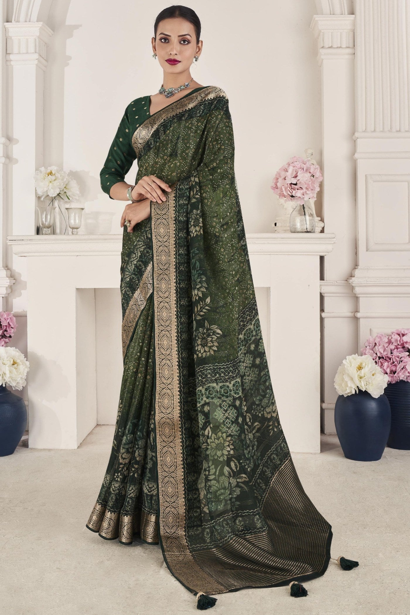 Rangitoto Green Banarasi Silk Saree