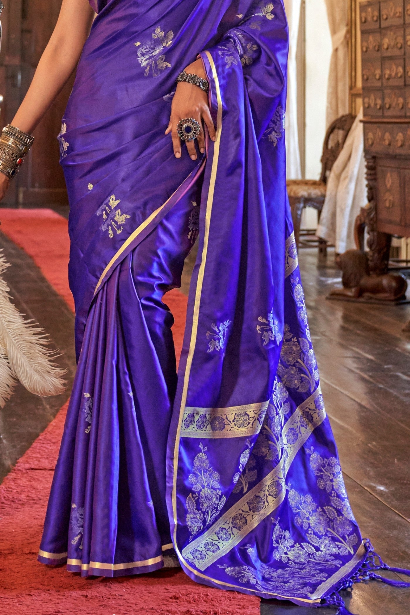 Neon Blue Banarasi Satin Saree