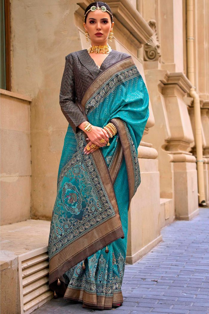 Elm Blue Printed Patola Saree