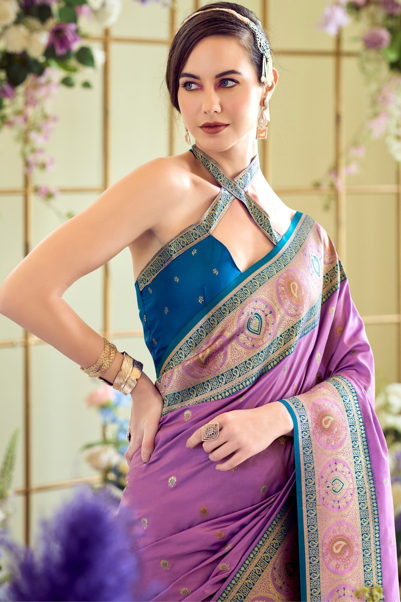 Viola Purple Woven Banarasi Soft Silk Saree