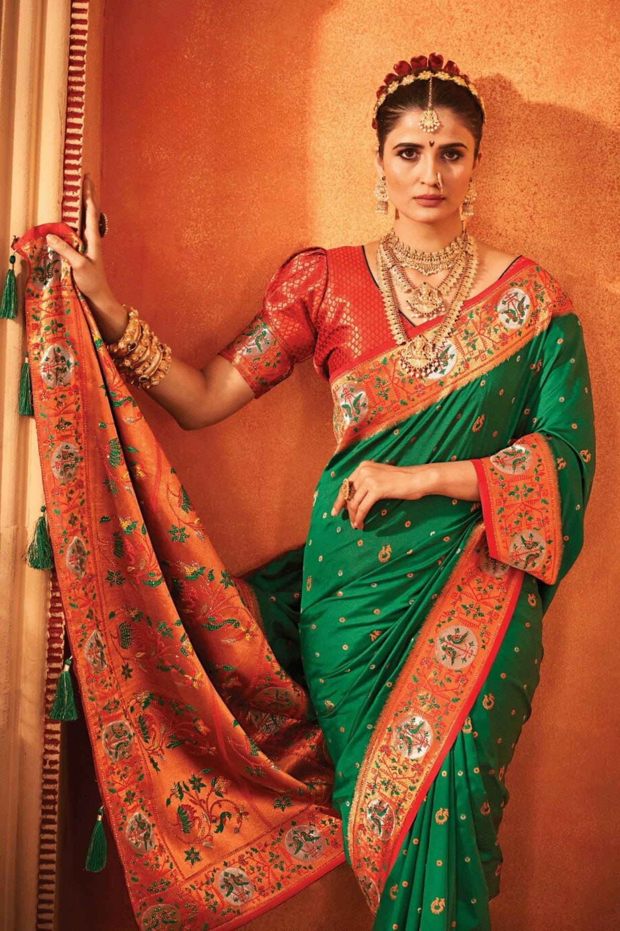 Pine Green Woven Paithani Saree