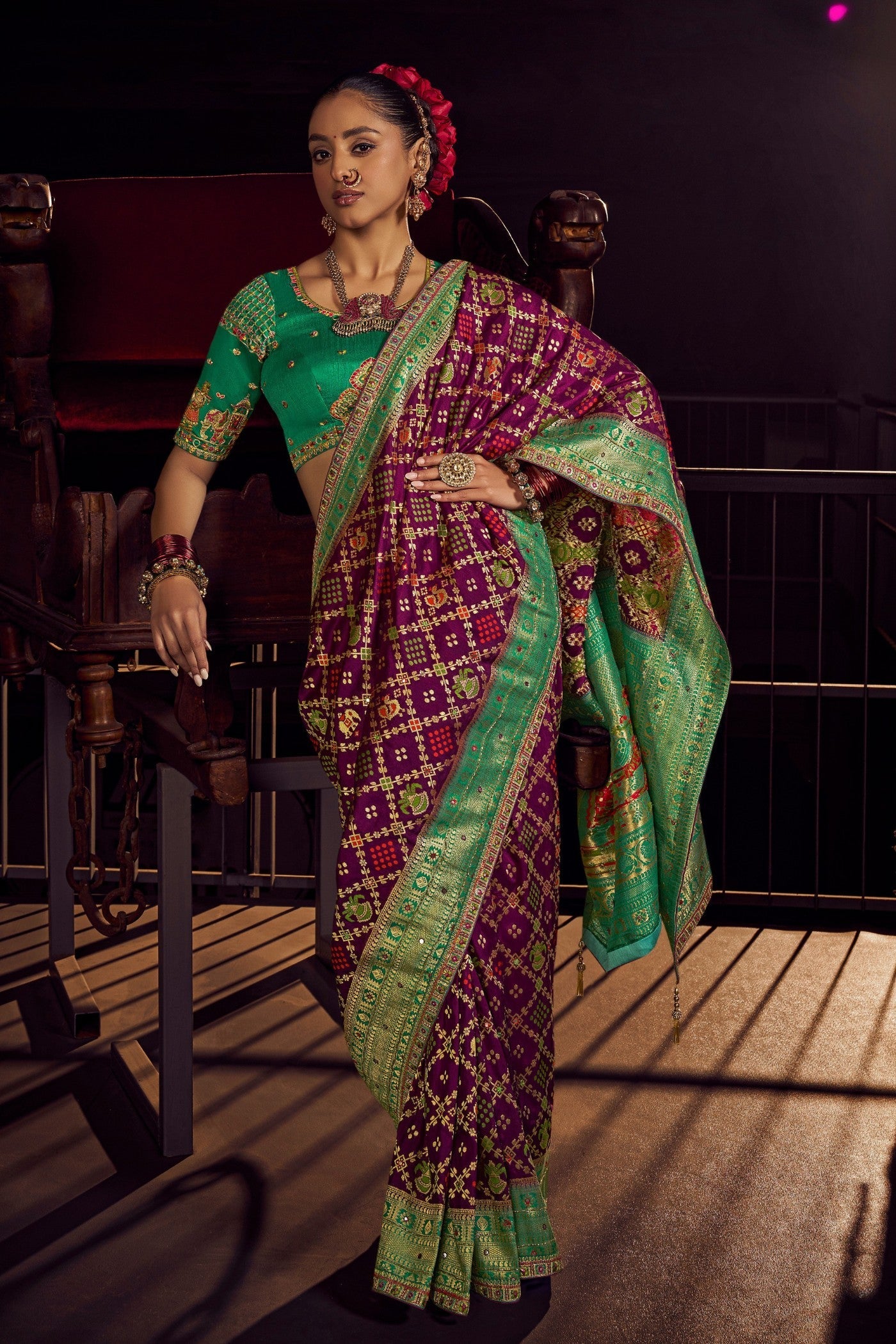 Heath Purple Designer Banarasi Dola Silk Saree