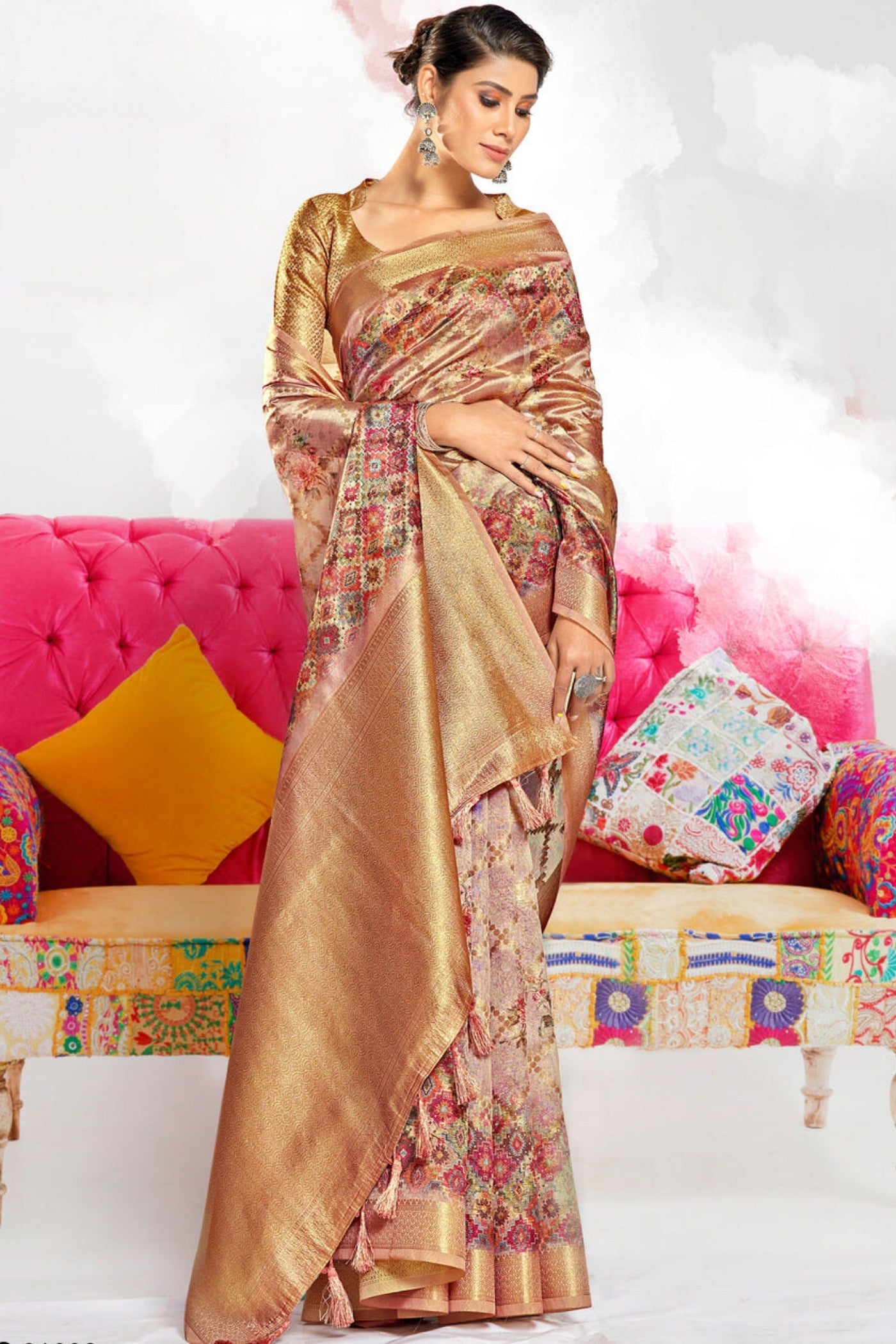 Pastel Purple Digital Printed Banarasi Saree