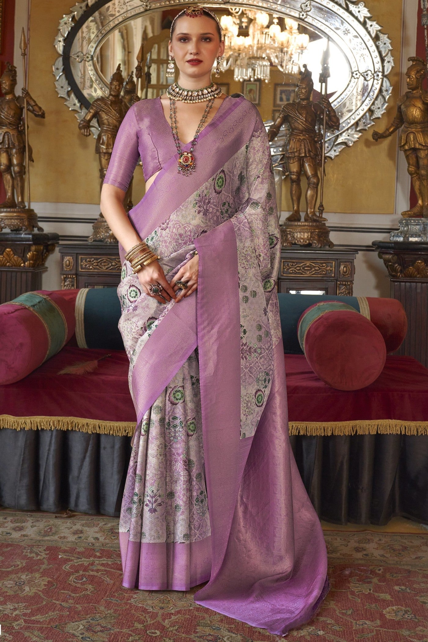 Falcon Purple Tussar Banarasi Digital Printed Saree