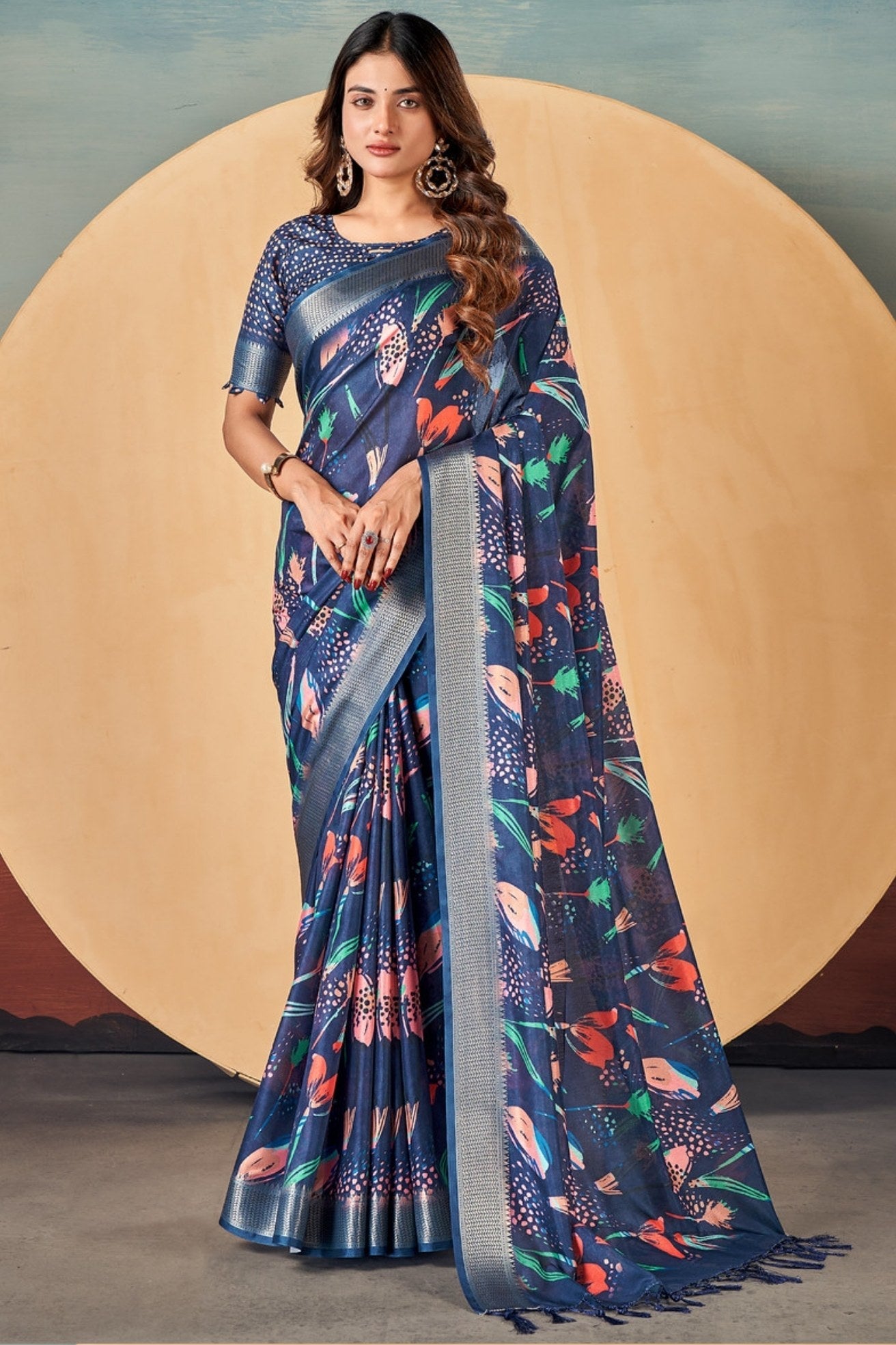 East Bay Blue Banarasi Digital Printed Saree