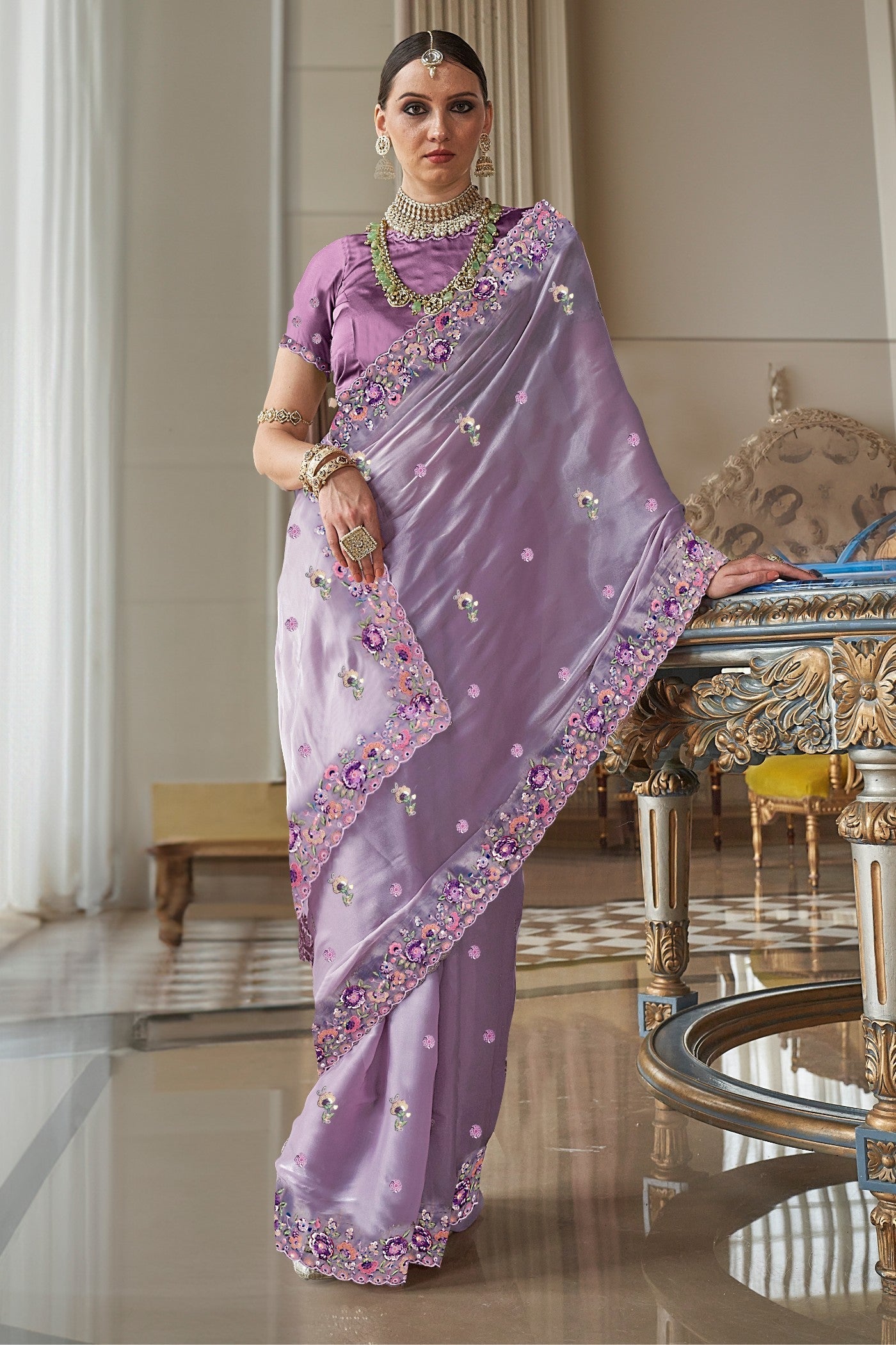 Mountbatten Purple Tissue Designer Saree