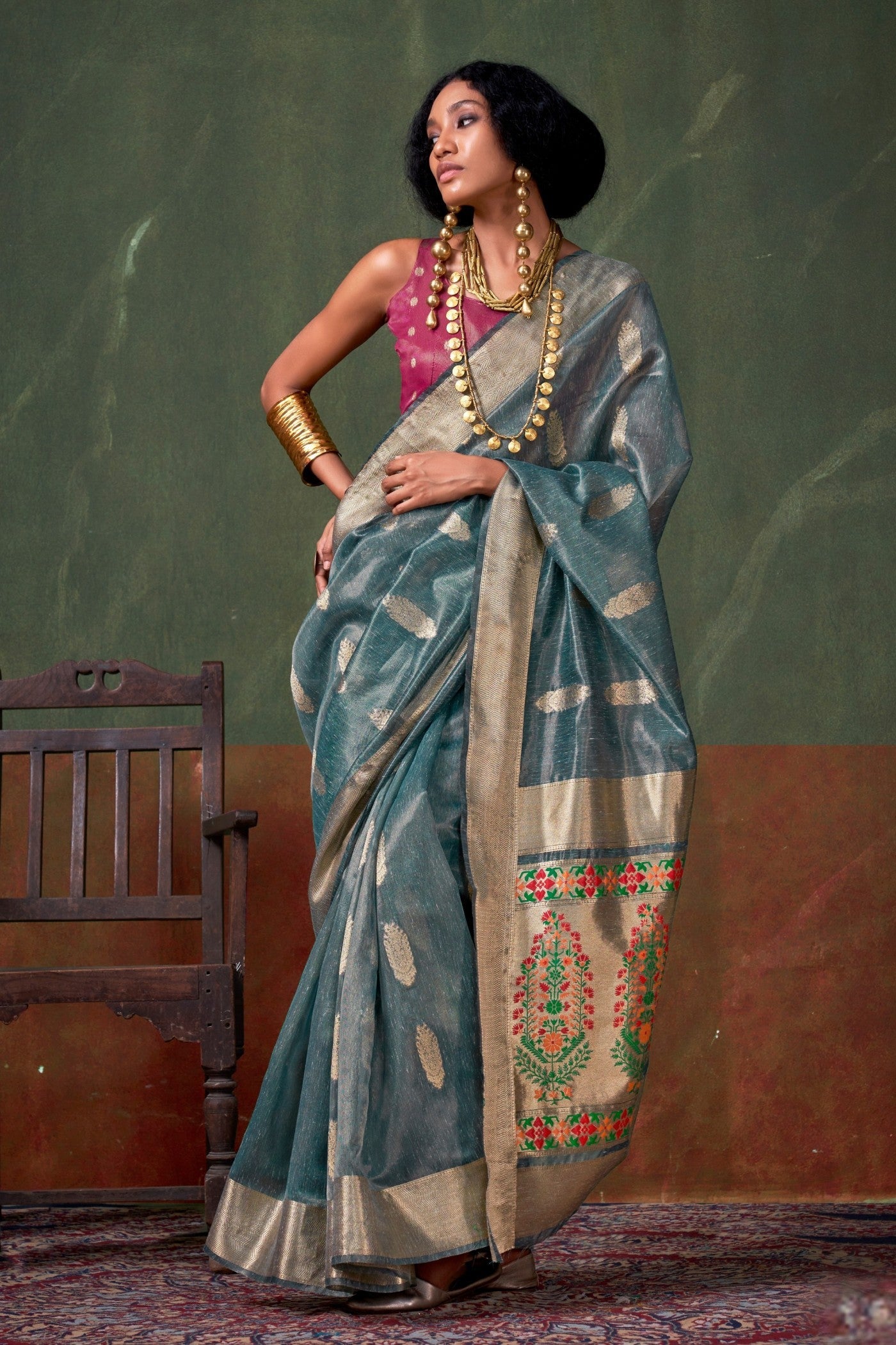 Nevada Blue Banarasi Handloom Saree