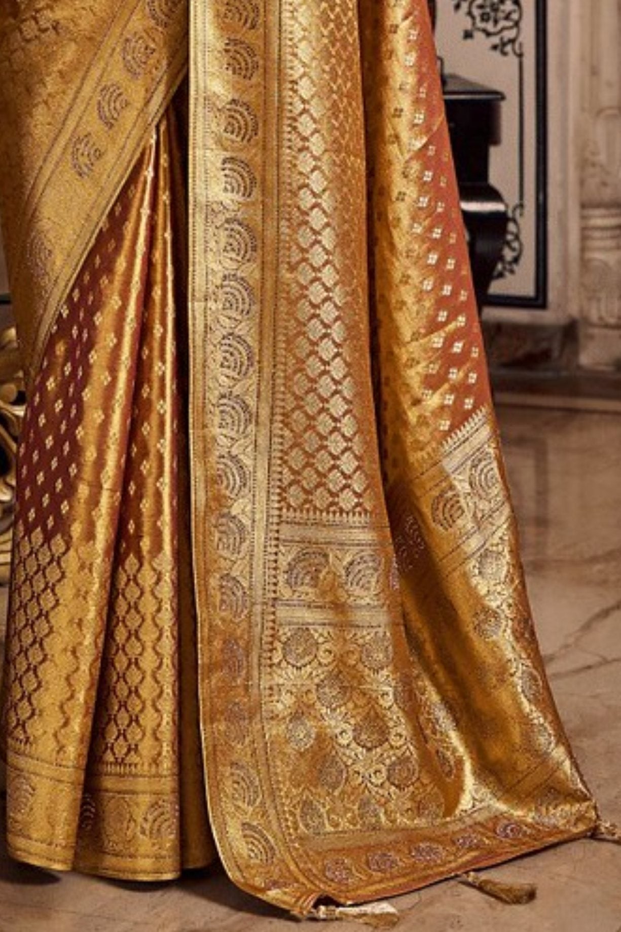 Brown Rust Zari Woven Banarasi Saree