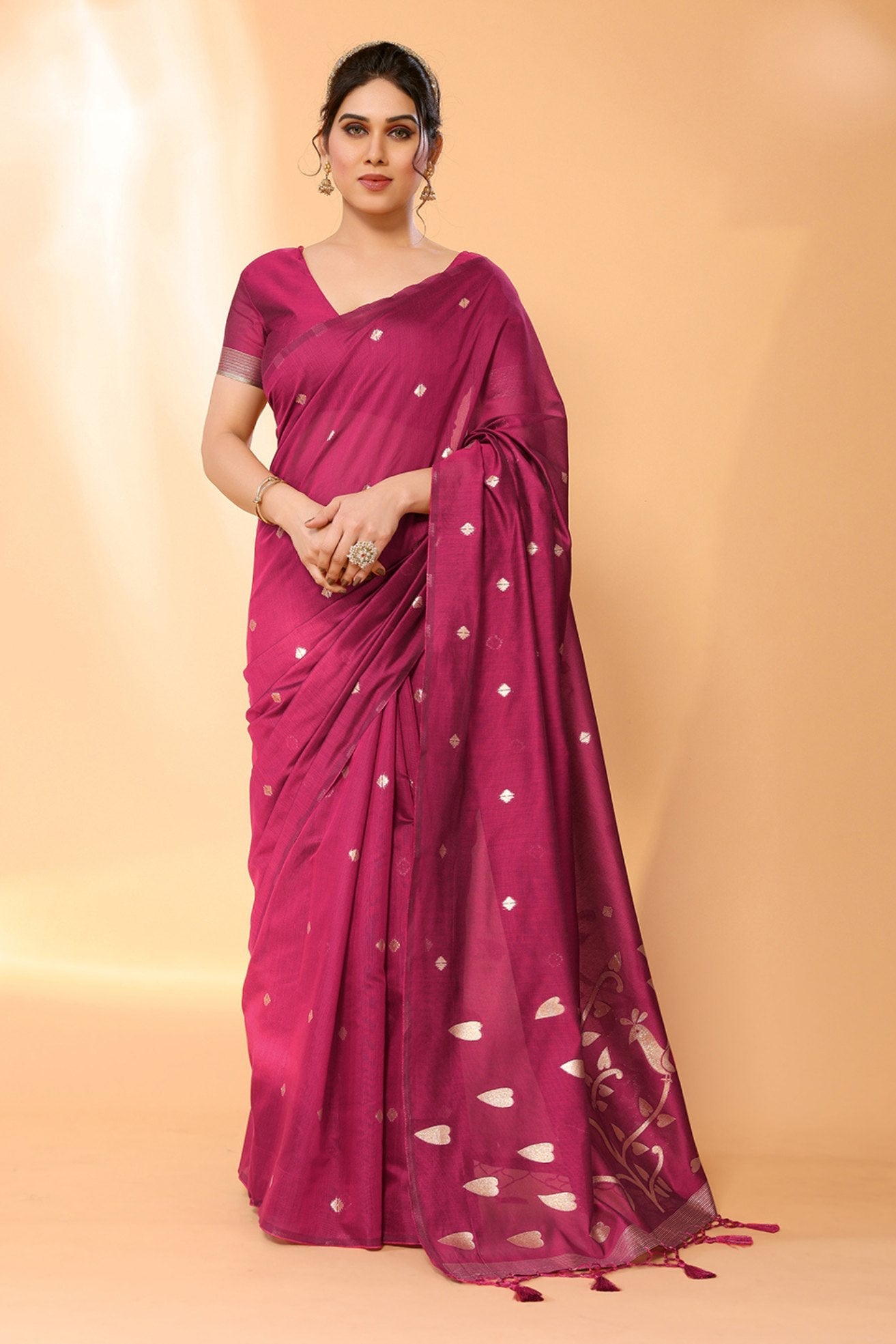 Night Shadz Pink Woven Chanderi Cotton Saree