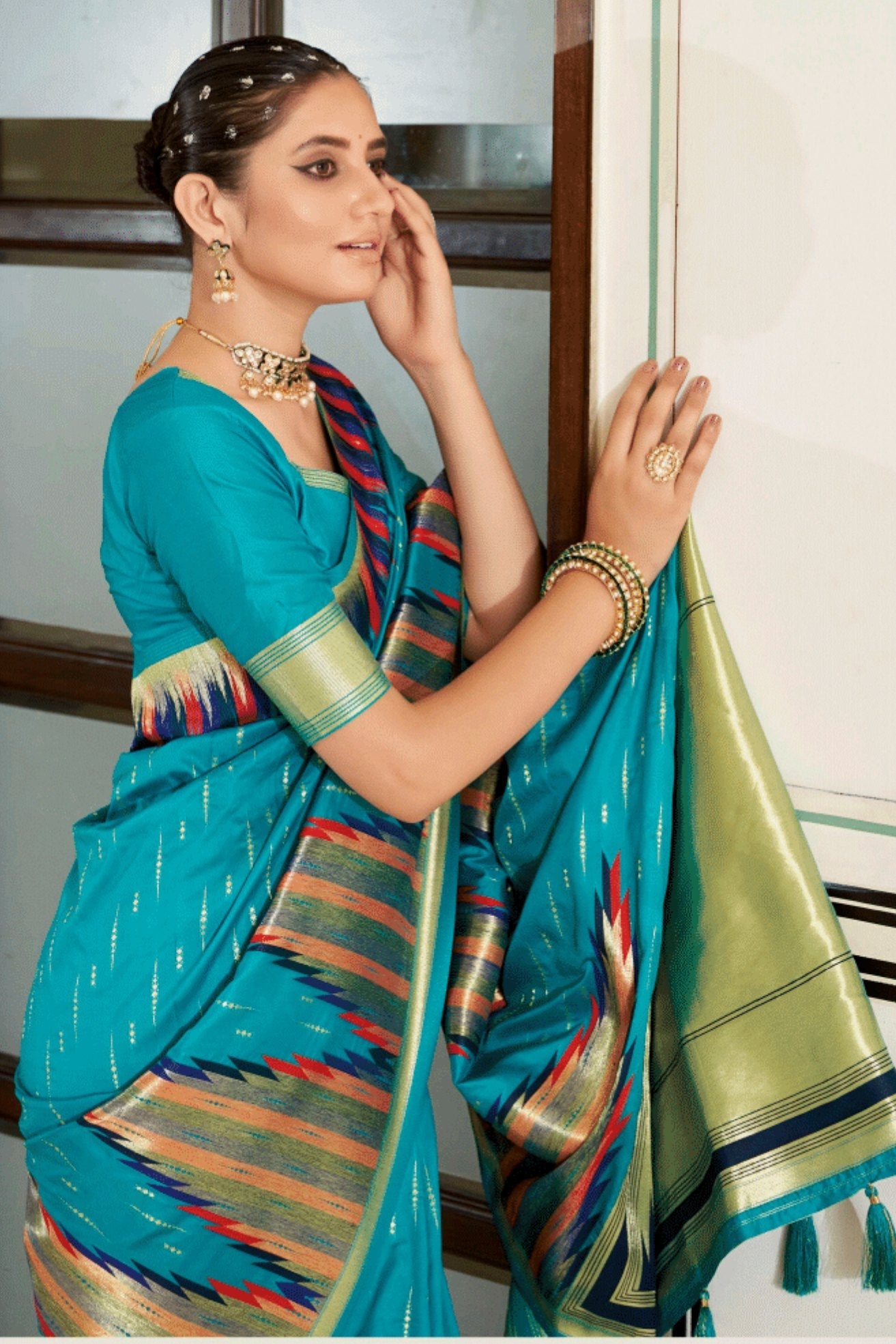 Deep Cerulean Blue Woven Tussar Silk Saree