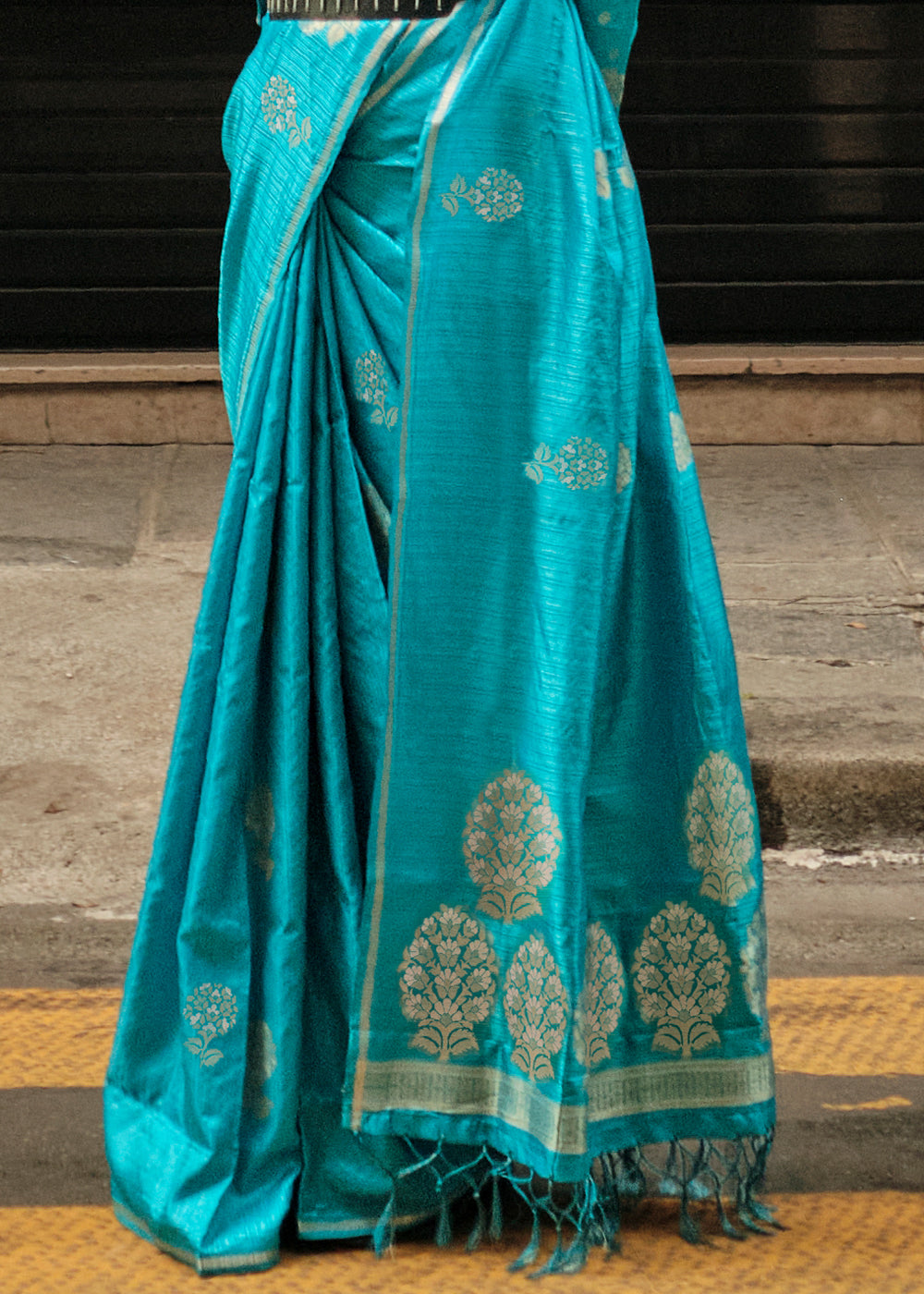 Pacific Blue Woven Banarasi Satin Silk Saree