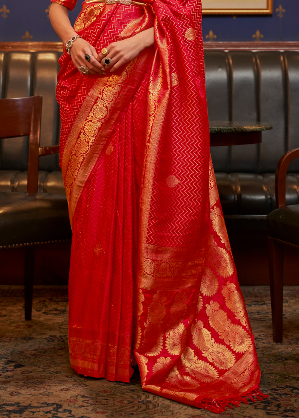 Rusty Red Woven Banarasi Silk Saree