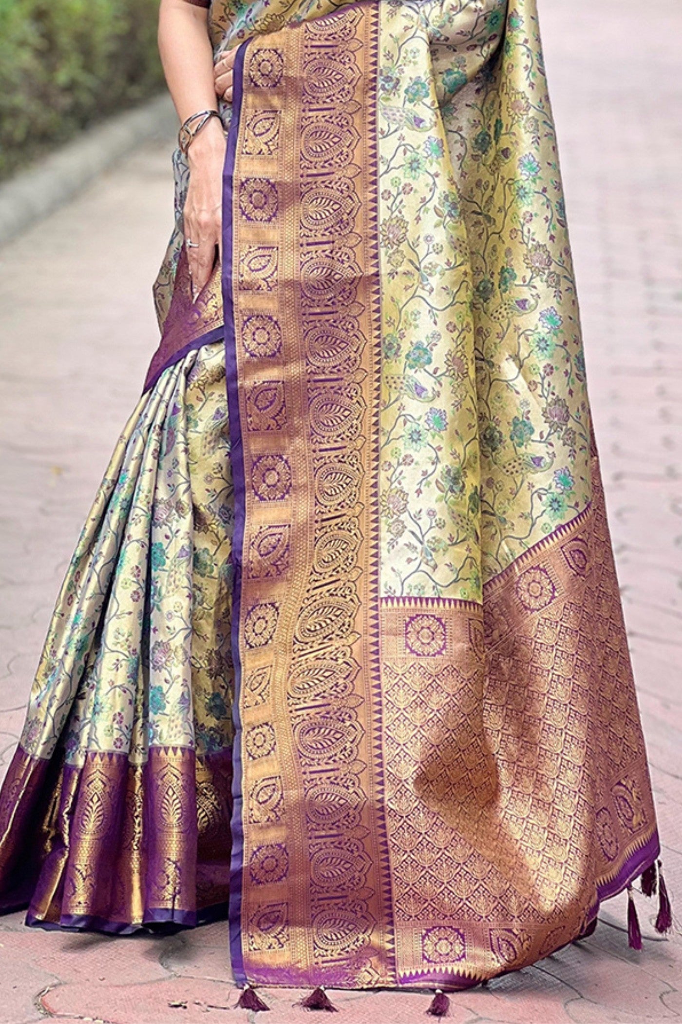 Akaroa Green and Gold Woven Banarasi Saree