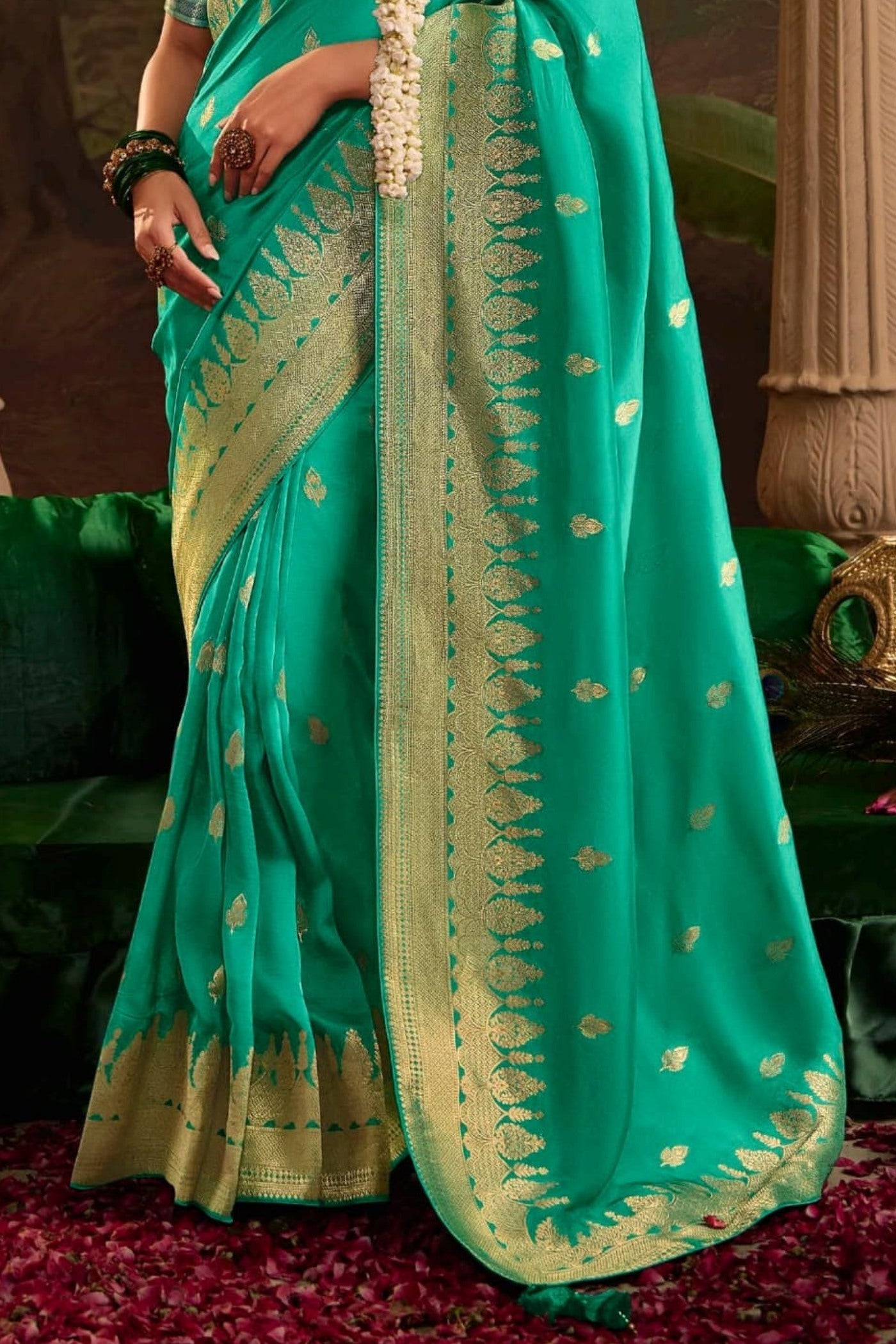 Emerald Green Designer Banarasi Dola Silk Saree