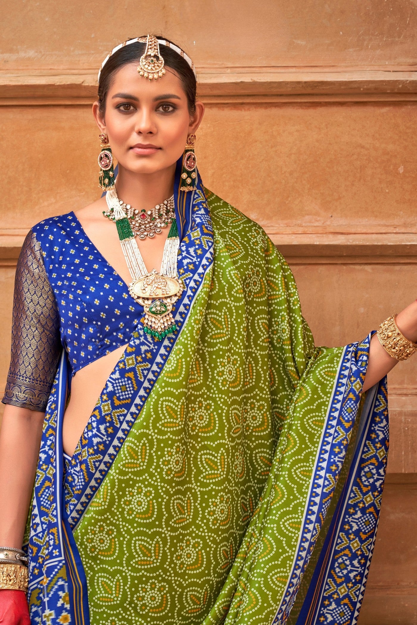 Husk Green Printed Patola Saree