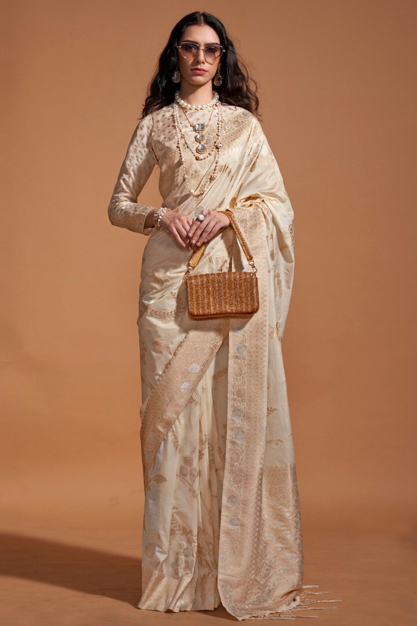 Stack Cream Georgette Handloom Saree