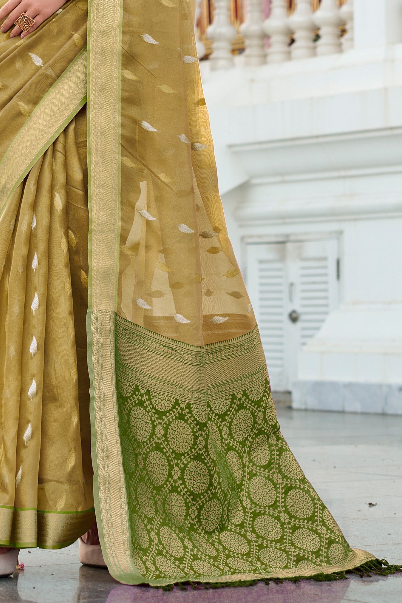 Husk Green Tissue Silk Saree