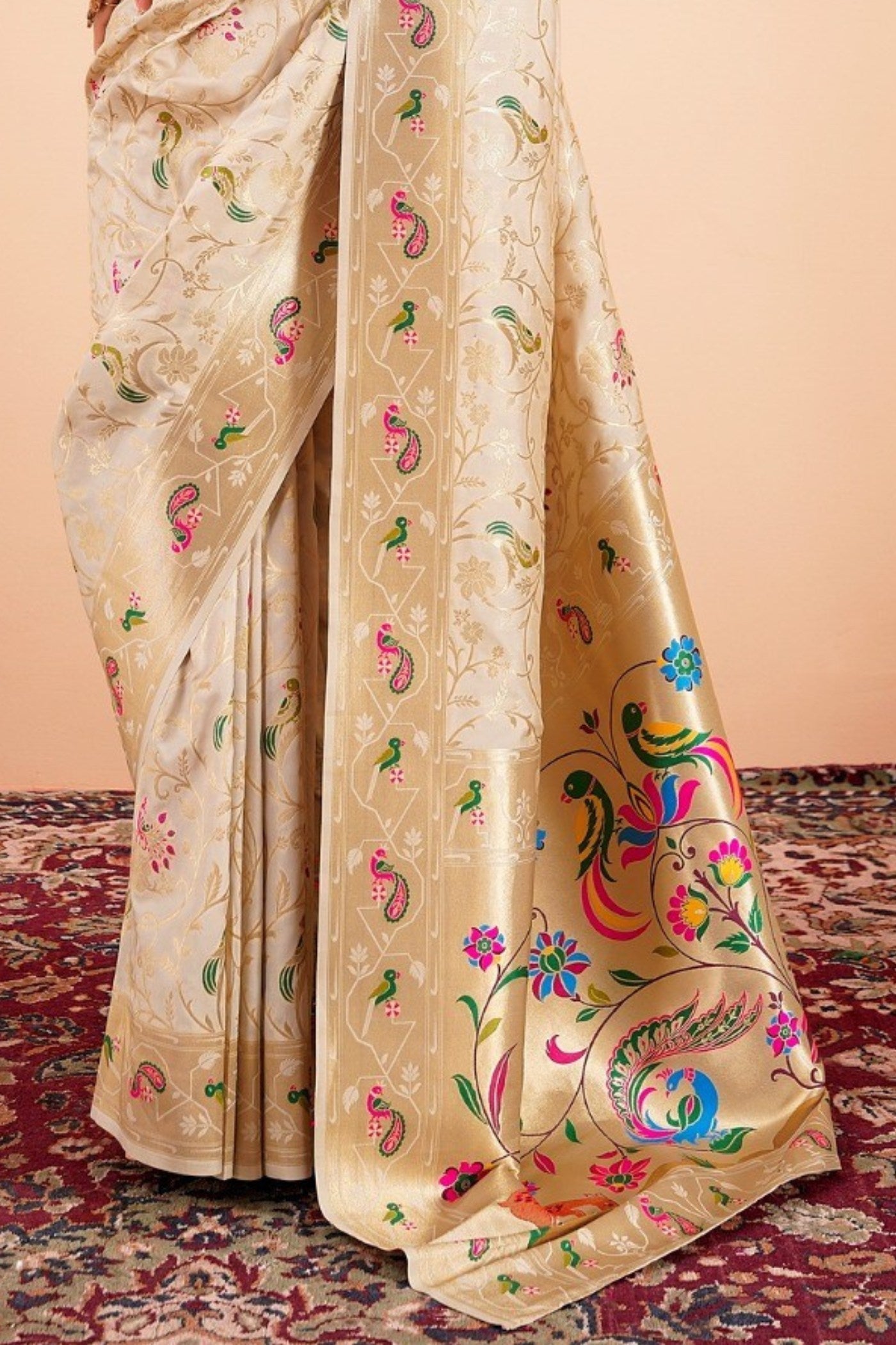 Vanilla Cream Woven Paithani Saree