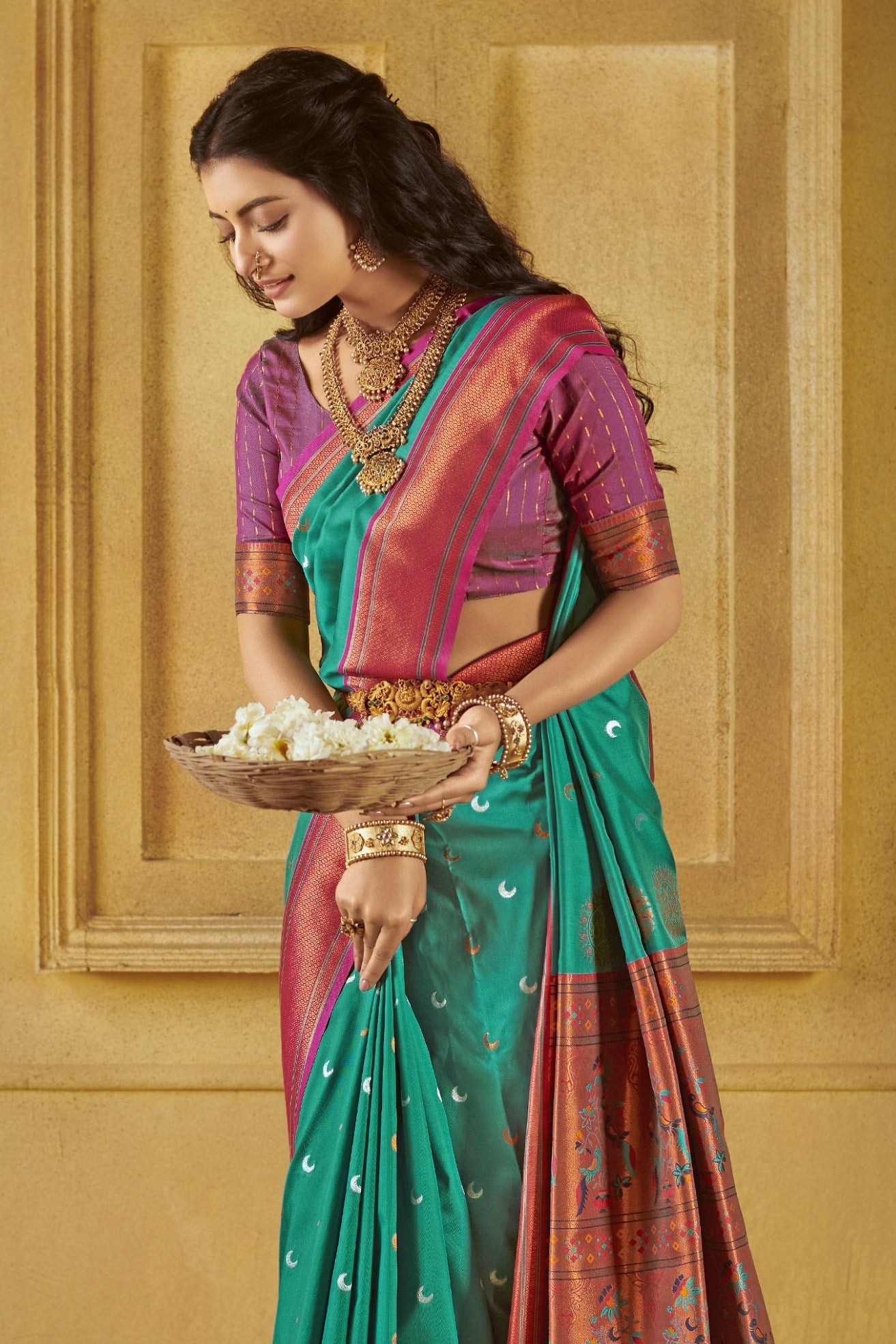 Forest Green Woven Paithani Saree