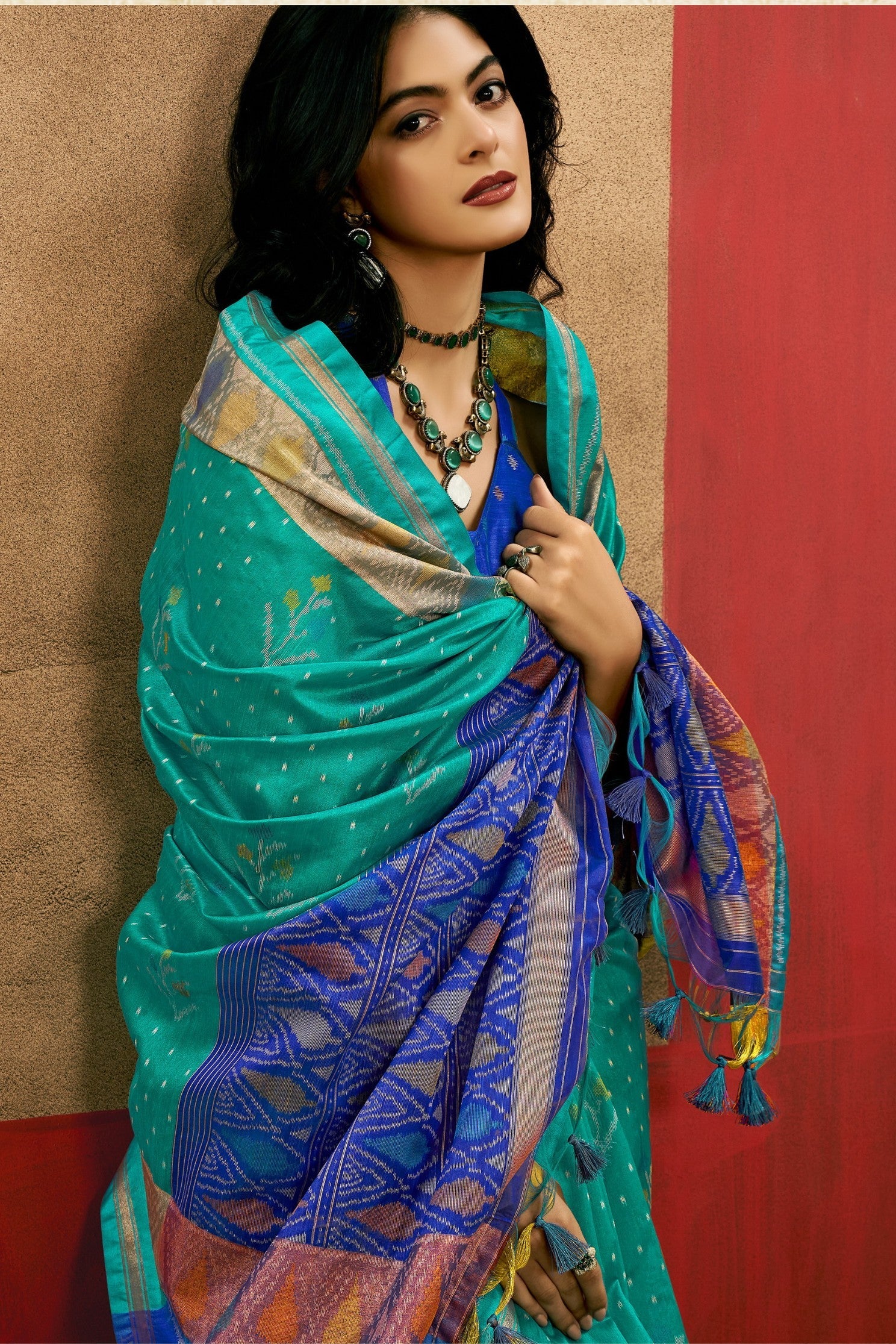 Tradewind Blue Patola Handloom Saree