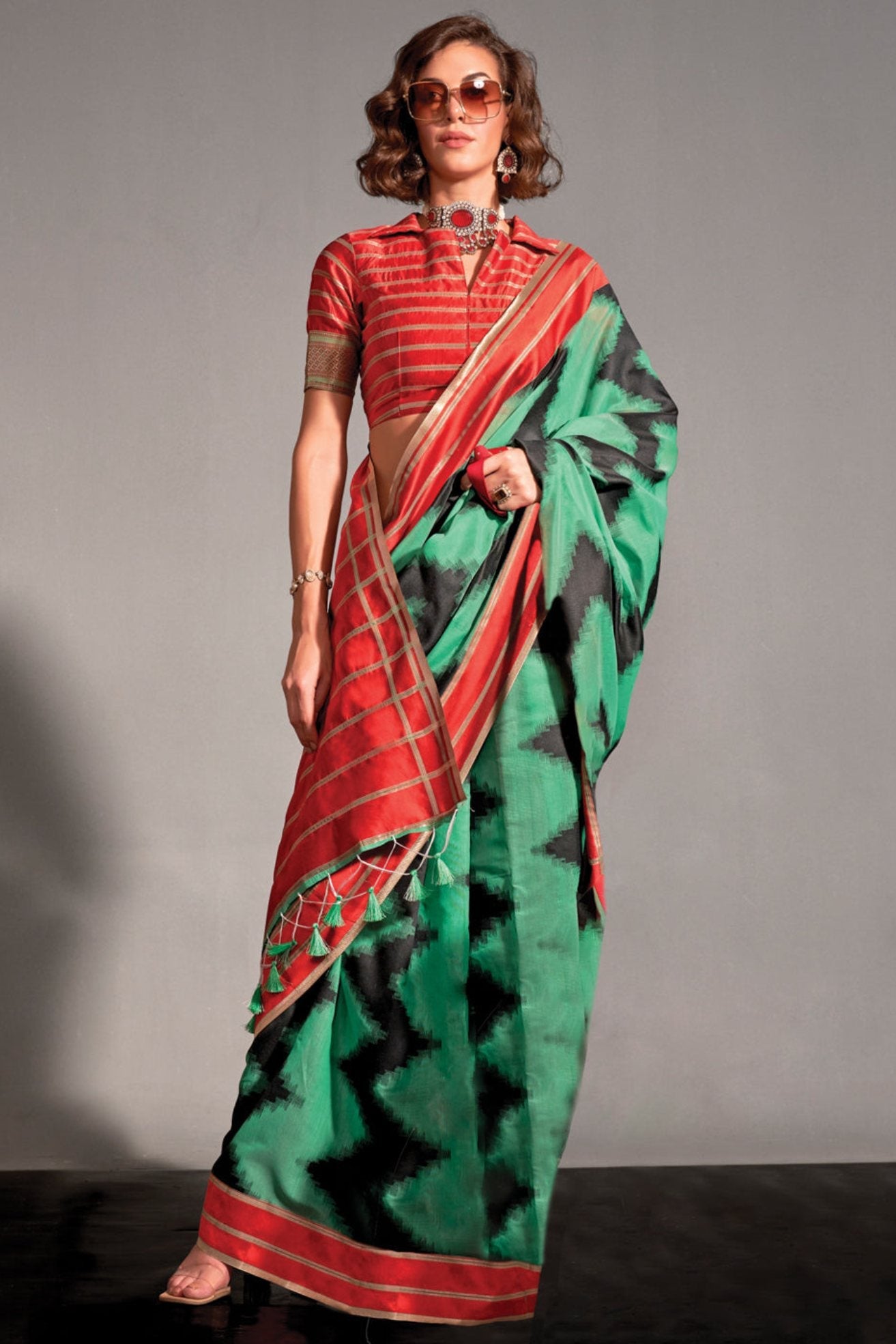 Bright Green Woven Banarasi Soft Silk Saree