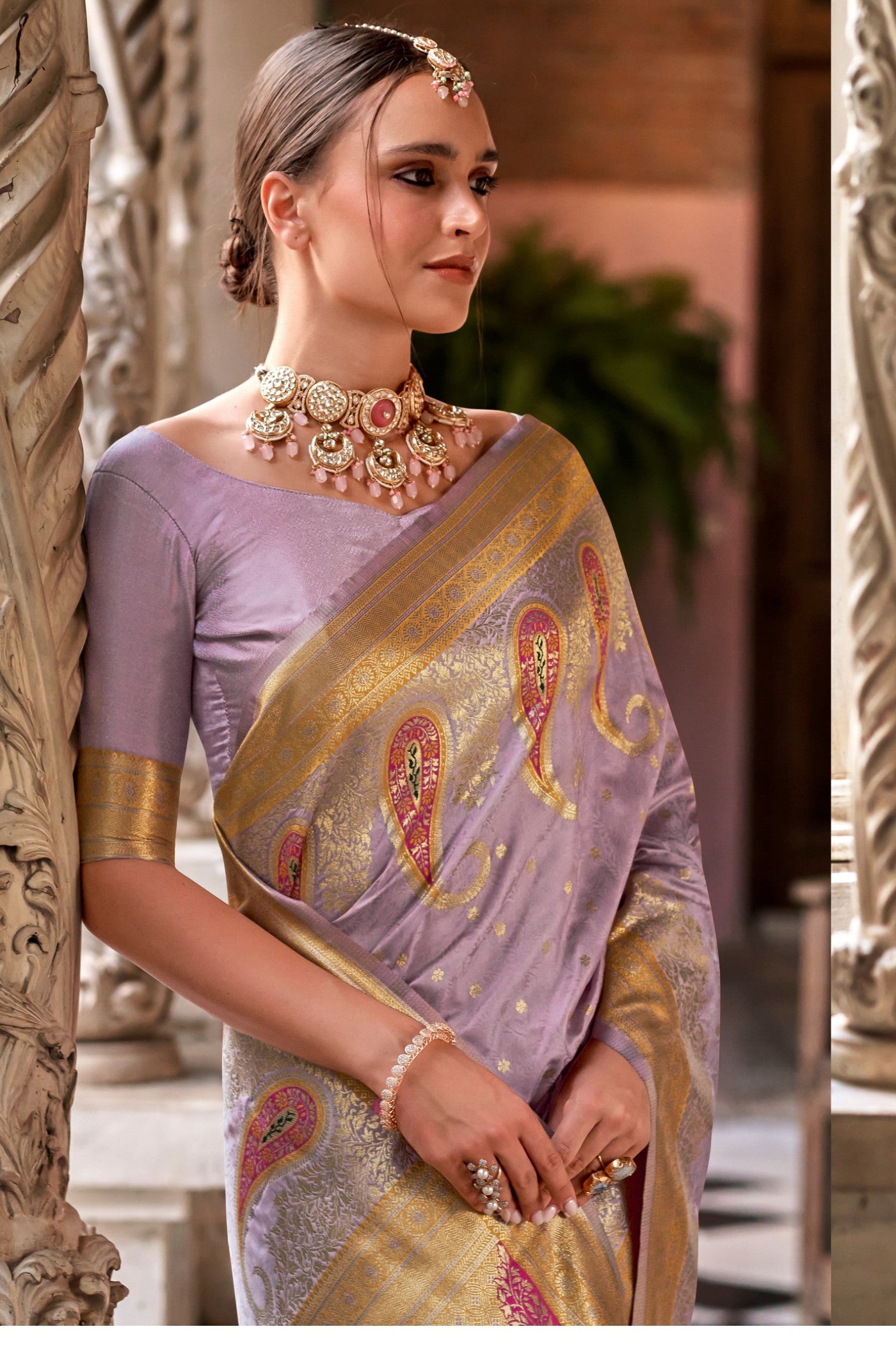 Smokey Purple Banarasi Soft Silk Saree