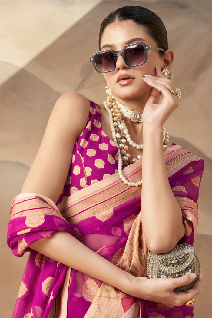 Jazzberry Jam Pink Woven Georgette saree