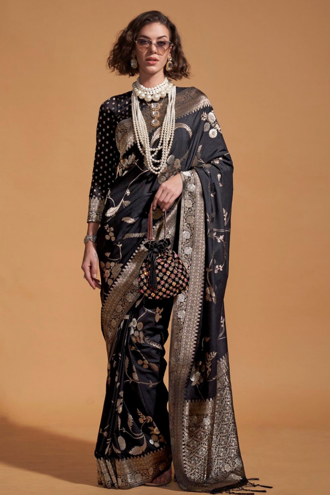 Baltic Black Georgette Handloom Saree