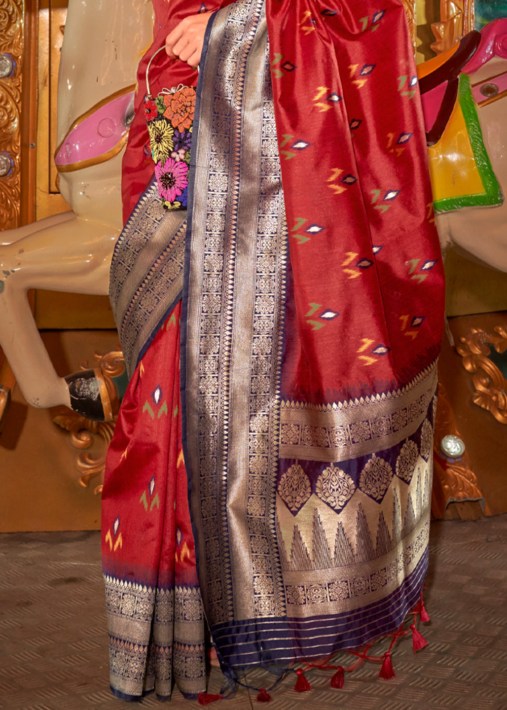 Chestnut Red Handloom Banarasi Silk Saree