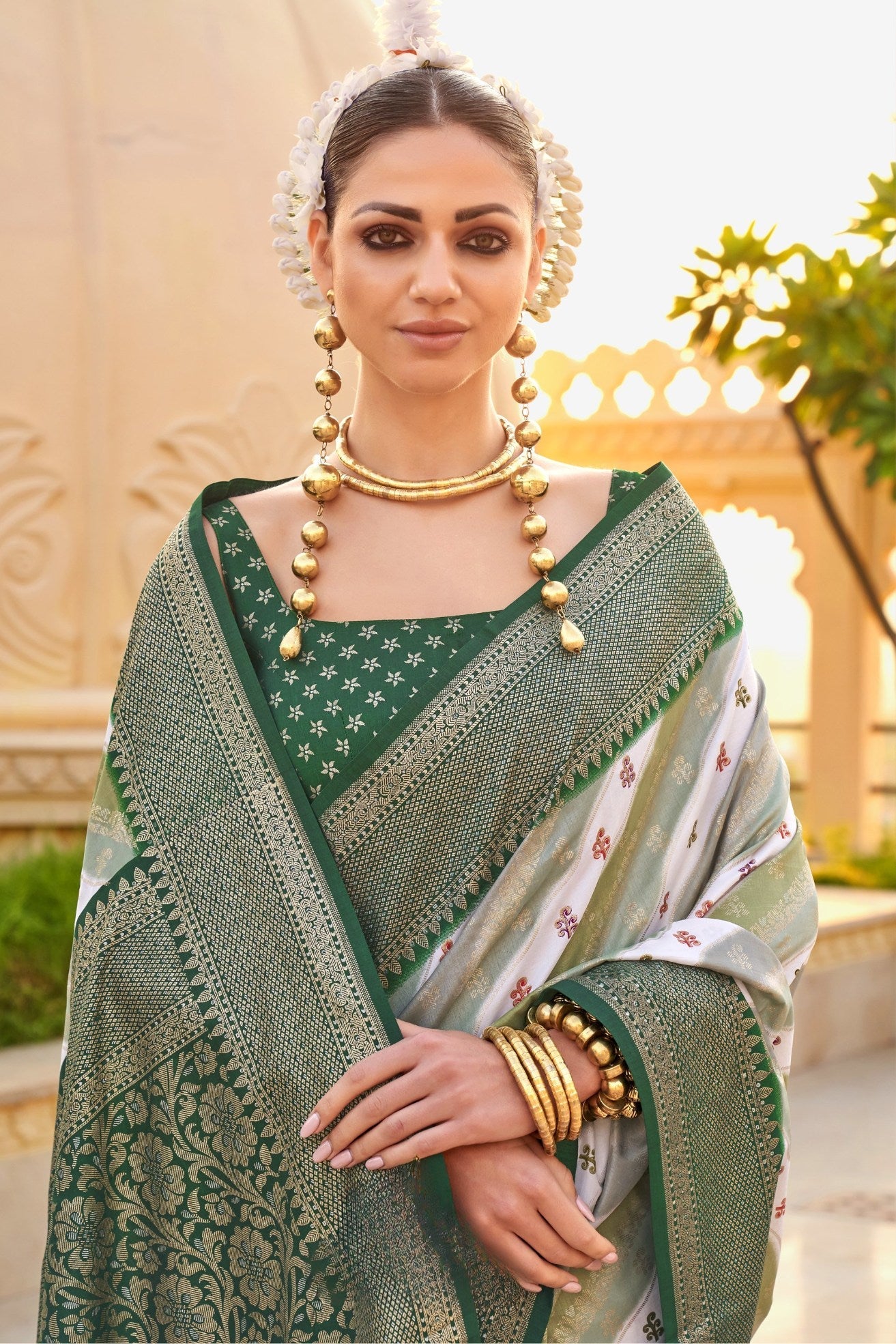 Granite Green Woven Patola Printed Silk Saree