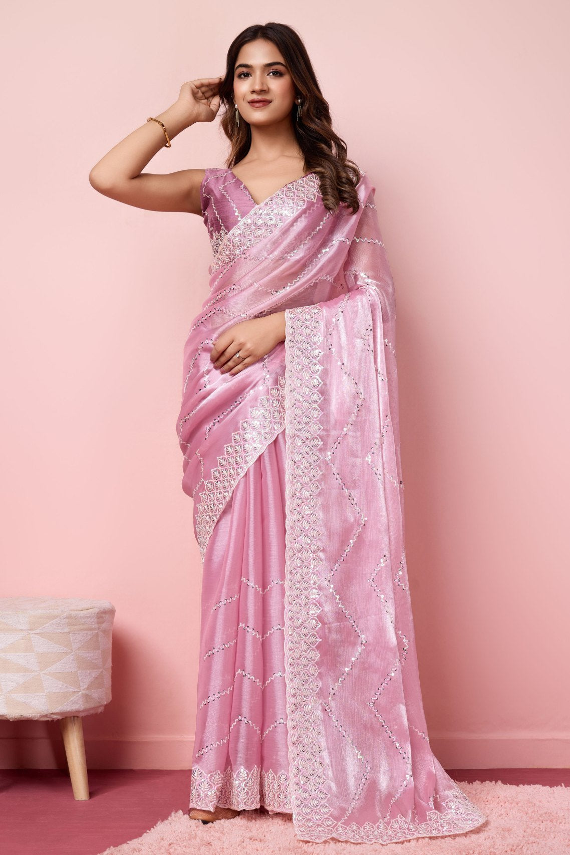 Ballet Slipper Pink Designer Partywear Saree