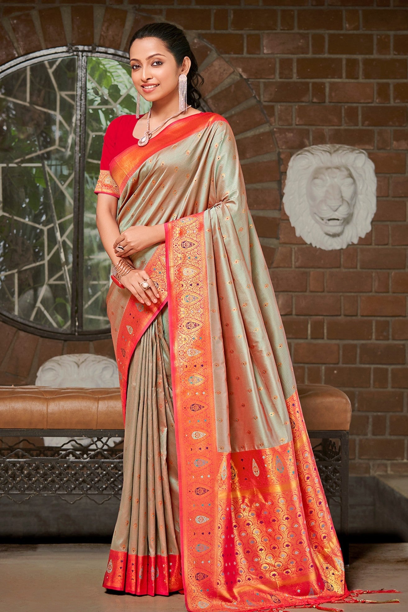 Arrowtown Grey Woven Banarasi Saree