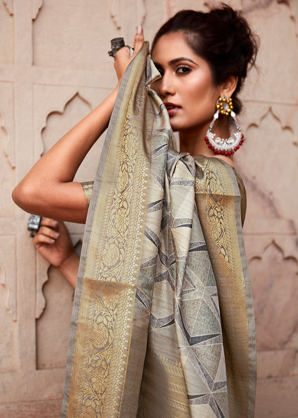 Quick Silver Grey Handloom Banarasi Silk Saree