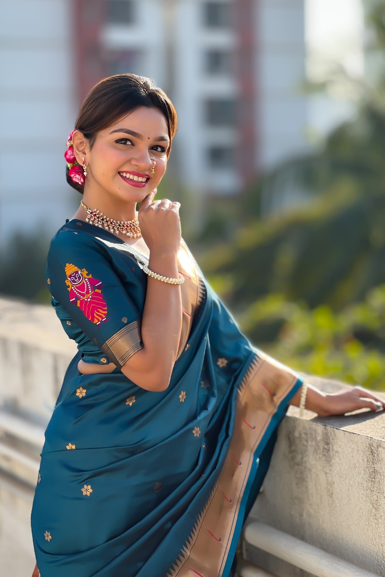 Peacock Blue Woven Paithani Saree