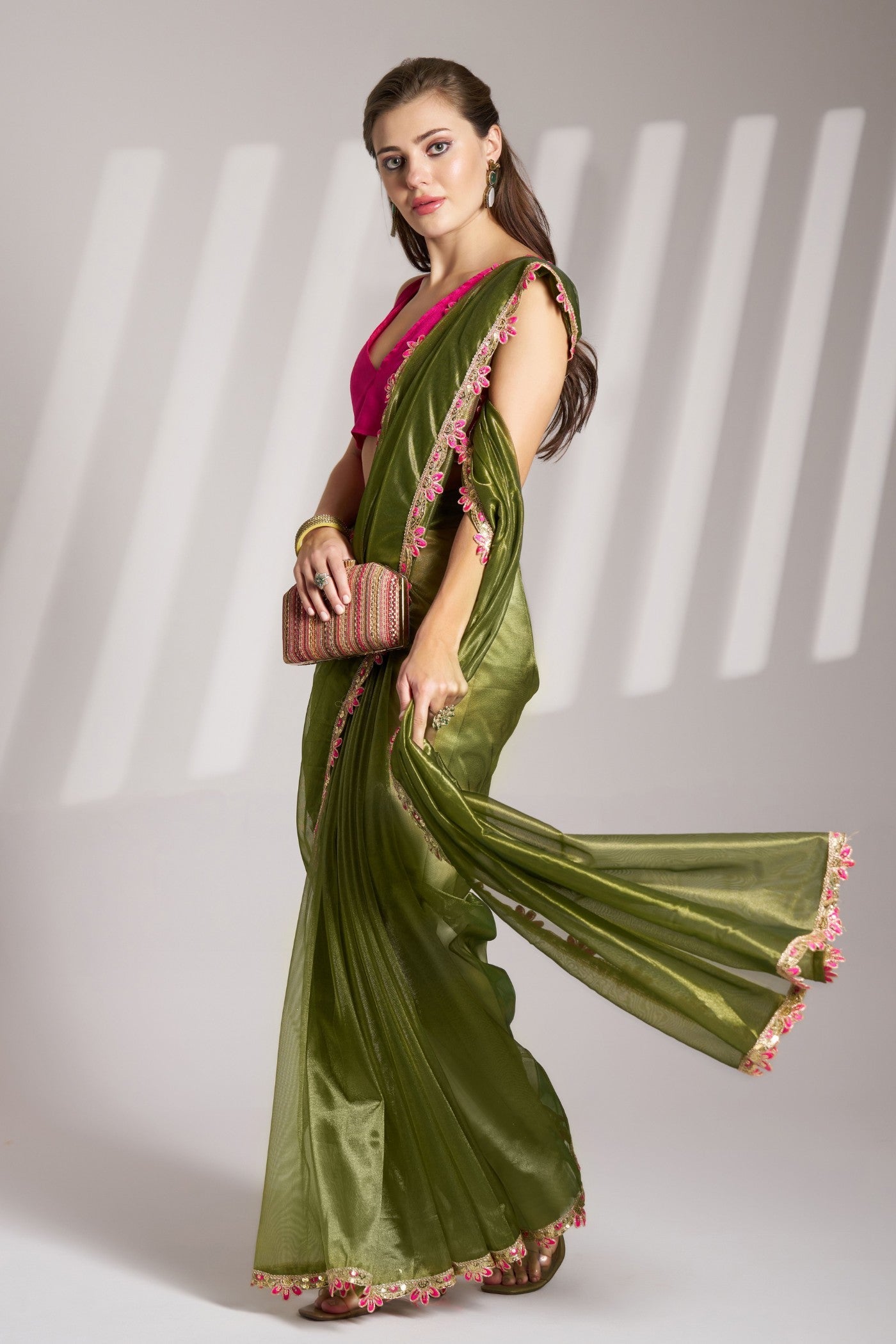 Bronzetone Green Partywear Net Saree