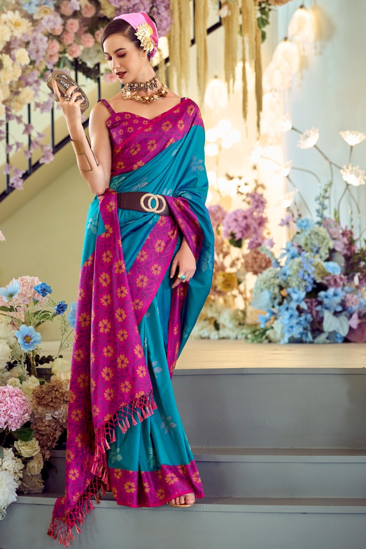 Chathams Blue Woven Banarasi Saree