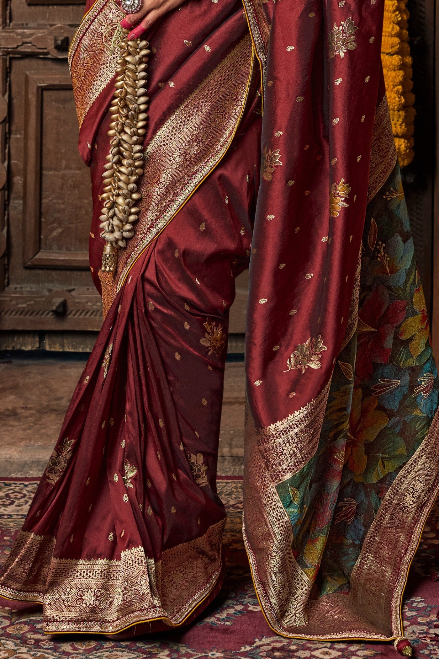 Nutmeg Maroon Designer Banarasi Saree