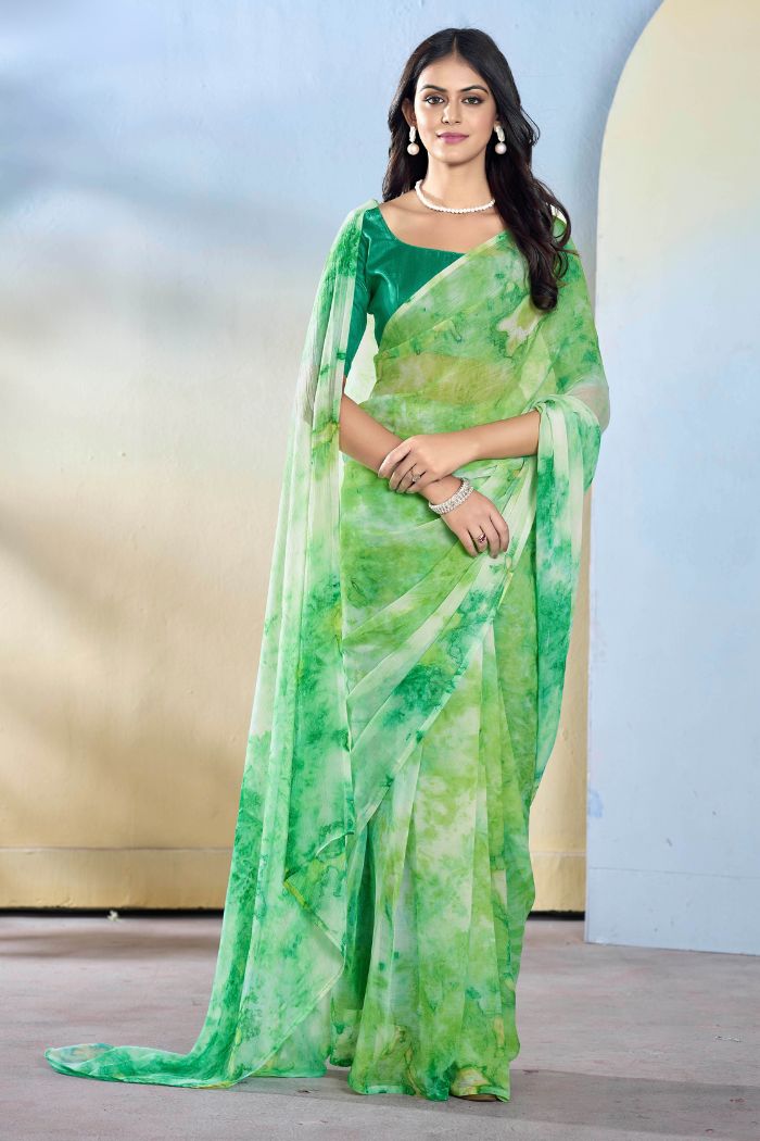 Pista Green Ready To Wear Georgette Saree