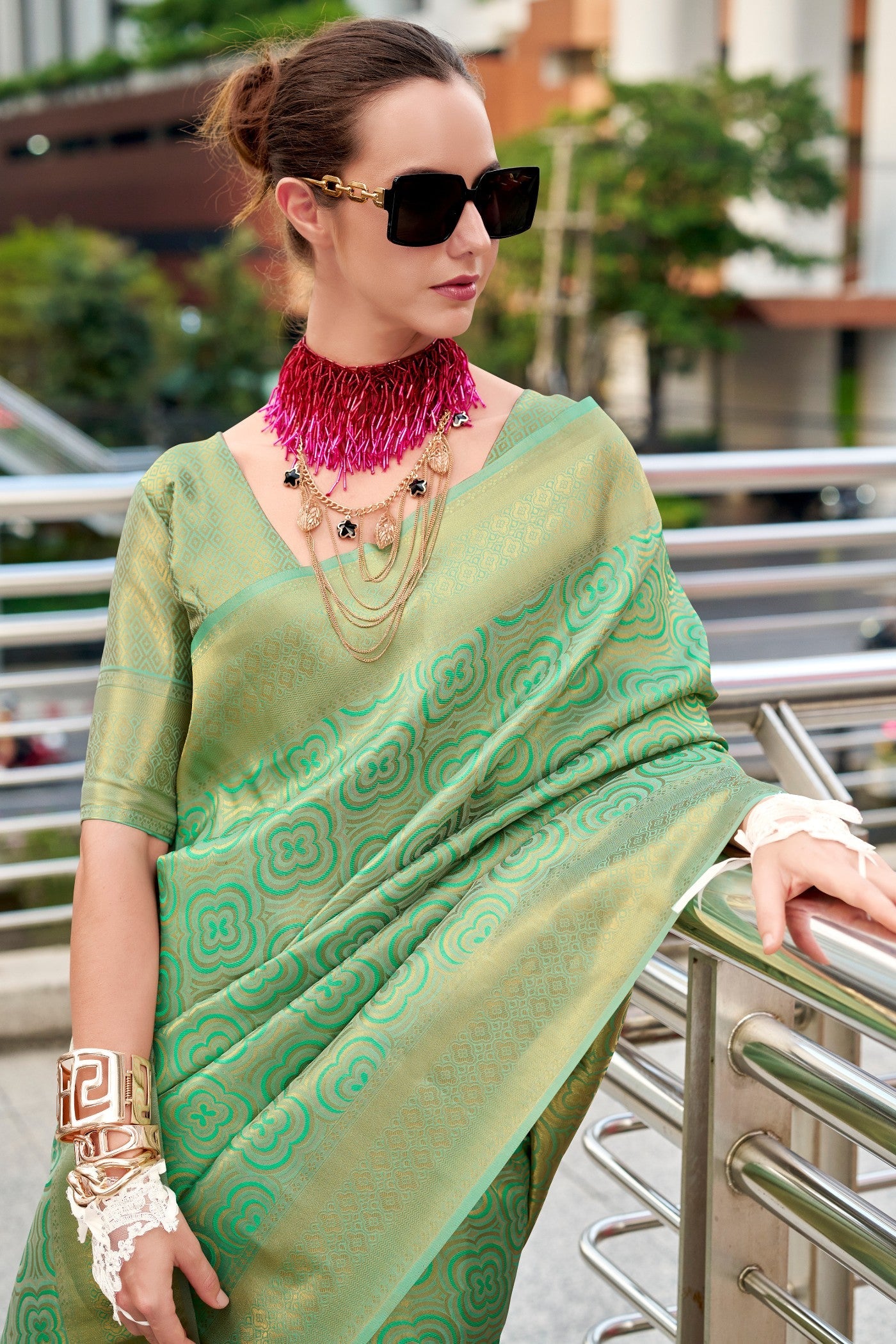 Pear Green Handloom Kanjivaram Saree